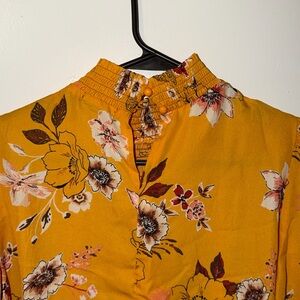 Floral Yellow Blouse with High Neck